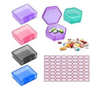 4 mini pilules carrées, 2 boîtes à pilules hexagonales, 1 étiquette autocollante, étanche et résistant à l'humidité, pilulier portable pour voyage, voyage d'affaires, sport (5 couleurs)