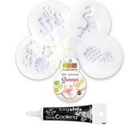 4 mini pochoirs à gâteaux summer ø 6 cm + stylo de glaçage noir