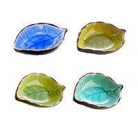 4 Mini Tasses en Céramique en Forme de Feuille avec Soucoupes pour Cuisines et Restaurants (Jaune Clair, Bleu Foncé, Bleu Lac, Vert Fruit)