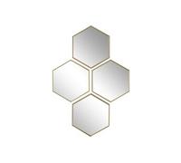 4 miroirs muraux décoratifs hexagone au contour doré en polypropylène - -