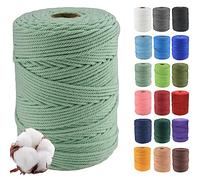 4 mm x 300 m Cordon en Coton macramé Doux, 4 brins torsadés Coton Naturel pour Suspension Murale, Bricolage, Artisanat, Tricot, projets de décoration,Fleur Verte