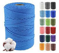 4 mm x 300 m Cordon en Coton macramé Doux, 4 brins torsadés Coton Naturel pour Suspension Murale, Bricolage, Artisanat, Tricot, projets de décoration,Bleu lac