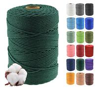 4 mm x 300 m Cordon en Coton macramé Doux, 4 brins torsadés Coton Naturel pour Suspension Murale, Bricolage, Artisanat, Tricot, projets de décoration,Vert noirâtre