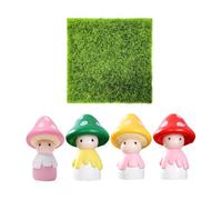 4 Morceaux de décorations de Champignons, 1 Morceau de Gazon Artificiel, Petites décorations de Jardin, Accessoires de décoration de Champignons pour la Maison, Petits Champignons