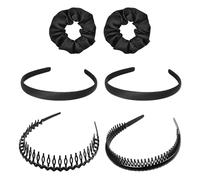4 Morceaux De Ligaments Frontaux Noirs Et 2 Morceaux De Roches De Cheveux Noirs, Remuant En Satin, Mèche Pour Femmes, Cheveux Pour Femmes, Organisateur De Cheveux, Ligaments Frontaux Élastiques.