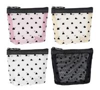 4 Morceaux De Maquillage Imprimé Amoureux, Mini Sac De Rangement En Mailles, Articles De Toilette Portables, Fournitures De Voyage.