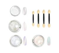 4 Morceaux De Poudre Aurora Pour Vernis À Ongles, 3 Morceaux De Petits Pinceaux, Poudre De Paillettes Pour Ongles Chromée Transparente, Bijoux Pour Ongles Faits À La Main.
