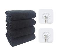 4 Morceaux De Serviettes Noires, Avec 2 Morceaux De Crochets, Des Serviettes Absorbantes, Des Serviettes De Bain Douces Et Confortables, Adaptées À La Maison, À La Forme Physique Et Aux Voyages.