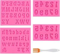 4 Moule en Silicone Lettre Chiffres avec 1 pinceau,Alphabet Chocolat Moules à Fondant Lettres et Chiffres,moules à fondant pour décoration de dessert
