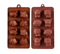 4 Moules à gâteau en silicone en forme d'animaux et de transport de la circulation, 8 cavités pour gâteaux, chocolat, desserts, savons faits main, moules à gelée, bonbons, muffins, moules à gâteau de