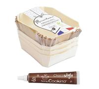 4 moules bois rectangle + 8 caissettes de cuisson + 1 Stylo chocolat