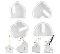 4 Moules Silicone Coulée, Moule Bougie Silicone, Moules Vase DIY pour Gypse | Fleur, Cœur, Maison Arc-en-ciel, Moule Silicones Plâtre Résine Cire, Savon, Cire Décoration Créative