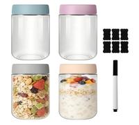 4 Overnight Oats Jar, 500ml Pot Overnight Oat Verre, Bocaux en Verre Réutilisables avec Couvercles à Vis D'étanchéité, Bocal en Verre Hermétique pour la Préparation des Repas, Yaourt, Salades, Jus
