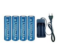 4 Pack 3.7V 12000mAh Li-ION Batteries Rechargeables Compatibles avec Torches Lampes Frontales Ventilateurs Rasoirs Microphones Etc + Chargeur