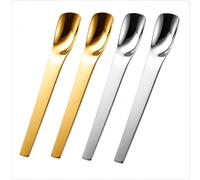 4 Pack 304 Stainless Steel Long Handle Dessert Spoons (Gold & Silver) | 7.9 Inch Ice Cream and Coffee Stirring Spoons for Sundae, Yogurt, Latte and Iced Tea, Polished Flatware Set, Silver