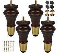 4 Pack 6 inch Solid Wood Bun Feet Classic Wenge Furniture Legs with M8 Hanger Bolts & T Nuts for Sofa Couch Dresser Cabinet and Ottoman DIY Replacement