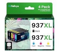 4 Pack 937XL 937E Cartouche d'encre avec Puce Compatible pour HP 937 EvoMore 937E 937XL pour HP OfficeJet 9110b 9130b 9120b 9117b Cartouches d'impression Noir et Couleur Encre Imprimante (avec Puce)