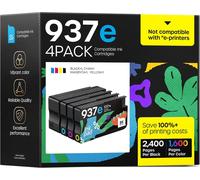 4 Pack 937XL Cartouches d'encre avec Puce Compatible pour HP 937 EvoMore 937E 937XL pour HP Offic9110b 9130b 9120b 9117b Cartouches d'impression Noir et Couleur (avec Puce)