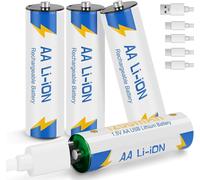 4 Pack Aa Rechargeable Lithium Battery With Usb-C Charging Cable 4 In 1 1.5v 1200mah Aa For Xbox,Toys
