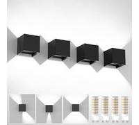 4 Pack Applique Murale Exterieure/Interieur, Applique Murale Avec Ampoules G9 Remplaçables 6000K Blanc Froid IP65 Étanche Angle de Rayonnement Réglable Up Down Design Moderne Appliques Murales Noir