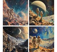 4 Pack astronaute Diamond Painting Grand Format 50x50cm, 5D Diamond Painting Adulte Lune Broderie Diamant Painting DIY Peinture Diamant Point de Croix Tableau pour Chambre Murale Décoration ZF-3965