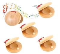4 Pack Castagnette, Castagnettes en Bois, Castagnettes à Doigts, Claquettes de Rythme en Bois Instrument, Percussion Musicale Mini Castanet, Clackers en Bois Clackers pour Tout Petits Enfants