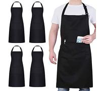 4 Pack Chef Tabliers, Noir Tablier avec 2 Poches, Etanche Réglable Tablier pour Homme Femme,Tabliers Cuisine Professionnel pour Cuisine, Jardinage, Restaurant, Barbecue, Café