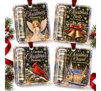 4 Pack Christmas Cash Ornament Holders, Santa Tree Decor with Ribbon (Style# A)