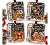 4 Pack Christmas Cash Ornament Holders, Santa Tree Decor with Ribbon (Style# B)