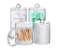 4 pack coton coton, distributeur de support en coton de 10 oz en plastique transparent pott de bocal de salle de bain organisation de rangement de salle de bain pour le maquillage de vanité