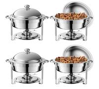 4 Pack de Plats Chafing Ronds pour Buffet en Acier Inoxydable 6L, Chafing Dish avec Support épais et Couvercle Miroir pour Catering, Réchauffeur de Nourriture pour Fêtes, Mariages et Picnics