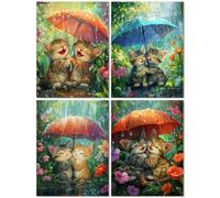 4 Pack Diamond Painting Adulte Chat, Diamond Painting Enfant Mignon, DIY Diamant Strass Point de Croix Cristal Peinture Diamant Enfant Art Kit pour Décoration Murale Maison Cadeaux 60x80cm Z-342T