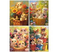 4 Pack Diamond Painting Adulte Chat, Diamond Painting Enfant Mignon, DIY Diamant Strass Point de Croix Cristal Peinture Diamant Enfant Art Kit pour Décoration Murale Maison Cadeaux 70x90cm Z-394T