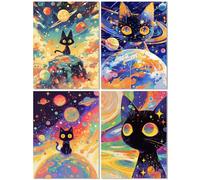 4 Pack Diamond Painting Adulte Chat, Diamond Painting Enfant Planète, DIY Diamant Strass Point de Croix Cristal Peinture Diamant Enfant Art Kit pour Décoration Murale Maison Cadeaux 30x40cm Z-862T