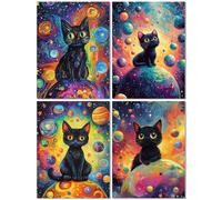 4 Pack Diamond Painting Adulte Chat, Diamond Painting Enfant Planète, DIY Diamant Strass Point de Croix Cristal Peinture Diamant Enfant Art Kit pour Décoration Murale Maison Cadeaux 60x80cm Z-84T