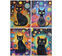 4 Pack Diamond Painting Adulte Chat, Diamond Painting Enfant Planète, DIY Diamant Strass Point de Croix Cristal Peinture Diamant Enfant Art Kit pour Décoration Murale Maison Cadeaux 45x60cm Z-136T