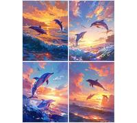 4 Pack Diamond Painting Adulte Coucher De Soleil 60x80 cm, Kit Diamant Painting Dauphin, 5D Diamant Strass Cristal Point de Croix Broderie Peinture,DIY Diamond Activité Manuelle Adulte Enfants, S465-Y