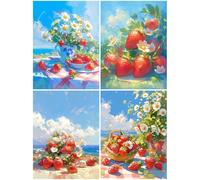 4 Pack Diamond Painting Adulte Été 70x100 cm, Kit Diamant Painting Fraise, 5D Diamant Strass Cristal Point de Croix Broderie Peinture, DIY Diamond Activité Manuelle Adulte Enfants, Décoration S485-Y