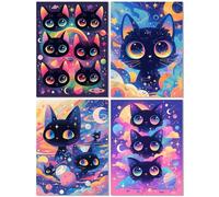 4 Pack Diamond Painting Adulte Mignon, Diamond Painting Enfant Chat, DIY Diamant Strass Point de Croix Cristal Peinture Diamant Enfant Art Kit pour Décoration Murale Maison Cadeaux 60x70cm Z-282T