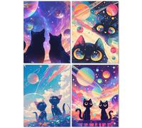 4 Pack Diamond Painting Adulte Mignon, Diamond Painting Enfant Chat, DIY Diamant Strass Point de Croix Cristal Peinture Diamant Enfant Art Kit pour Décoration Murale Maison Cadeaux 40x50cm Z-334T