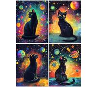 4 Pack Diamond Painting Adulte Planète, Diamond Painting Enfant Chat, DIY Diamant Strass Point de Croix Cristal Peinture Diamant Enfant Art Kit pour Décoration Murale Maison Cadeaux 60x80cm Z-100T
