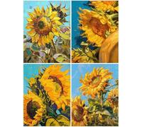 4 Pack Diamond Painting Adulte Plante 60x80 cm, Kit Diamant Painting Tournesol, 5D Diamant Strass Cristal Point de Croix Broderie Peinture, DIY Diamond Activité Manuelle Adulte Enfants, Décor S441-Y