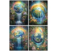 4 Pack Diamond Painting Adulte Terre, Diamond Painting Enfant Automne, DIY Diamant Strass Point de Croix Cristal Peinture Diamant Enfant Art Kit pour Décoration Murale Maison Cadeaux 70x90cm Z-6T