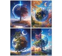 4 Pack Diamond Painting Adulte Terre, Diamond Painting Enfant Quatre Saisons, DIY Diamant Strass Point de Croix Cristal Peinture Diamant Enfant Art Kit pour Décoration Murale Maison 60x80cm Z-680T