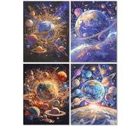 4 Pack Diamond Painting Adulte Terre, Diamond Painting Enfant Univers, DIY Diamant Strass Point de Croix Cristal Peinture Diamant Enfant Art Kit pour Décoration Murale Maison Cadeaux 60x80cm Z-58T