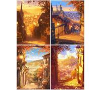 4 Pack Diamond Painting Coucher De Soleil, Diamond Painting Adulte Enfant, Loisirs Créatifs Adultes Kits, Accessoires Peinture Diamant Adulte, 5D Diamant L'Architecture pour Décoration 40x50 cm S954-Y