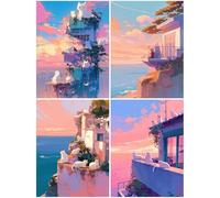 4 Pack Diamond Painting L'Architecture, Diamond Painting Adulte Enfant, Loisirs Créatifs Adultes Kits, Accessoires Peinture Diamant Adulte, 5D Broderie Diamant Mer pour Décor Murale 50x70 cm S948-Y