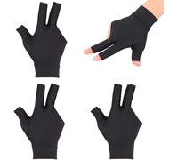 4 Pack Elastic Lycra Pool Cue Gloves For Left Hand 3 Fingers For Shooters,Carom,Pool,Snooker And Sports Tail (Black)