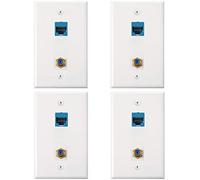4 Pack Ethernet Coax Wall Plates, Cat6 Coax Wall Plate with Ethernet Port and Gold-Plated TV Coax Cable F-Type Port