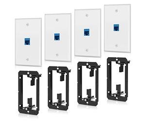 4 Pack Ethernet Wall Plate 1 Port Keystone Jack Blue Cat6 RJ45 Coupler Outlet Connector with Single Gang Low Voltage Mounting Bracket